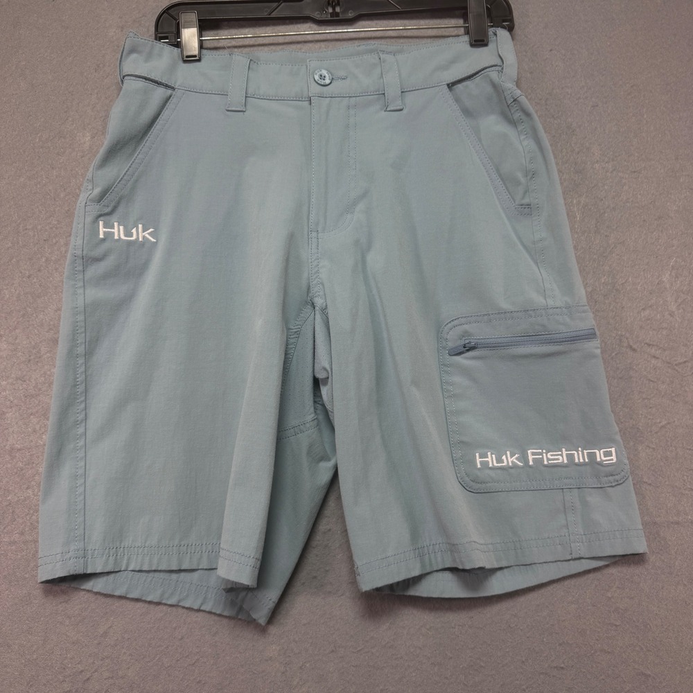 Huk Mens Performance Fishing Shorts Blue Gray Stretch Cargo Size Small 30x10